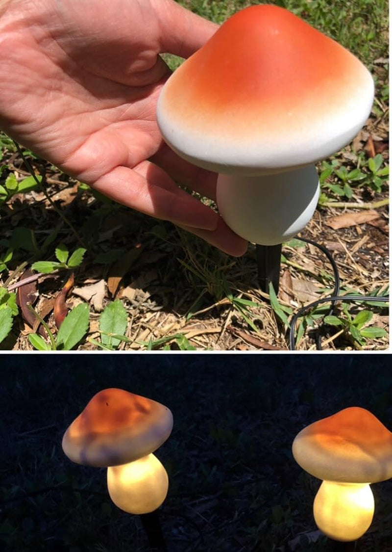 Outdoor Solar Garden Mushroom Lights - Mushroom Solar Lights Garden Stake Led Light Night Flashing Mushrooms Lamp Decor Backyard Path Lights（1-Pack of 3 Orange Mushroom Lights