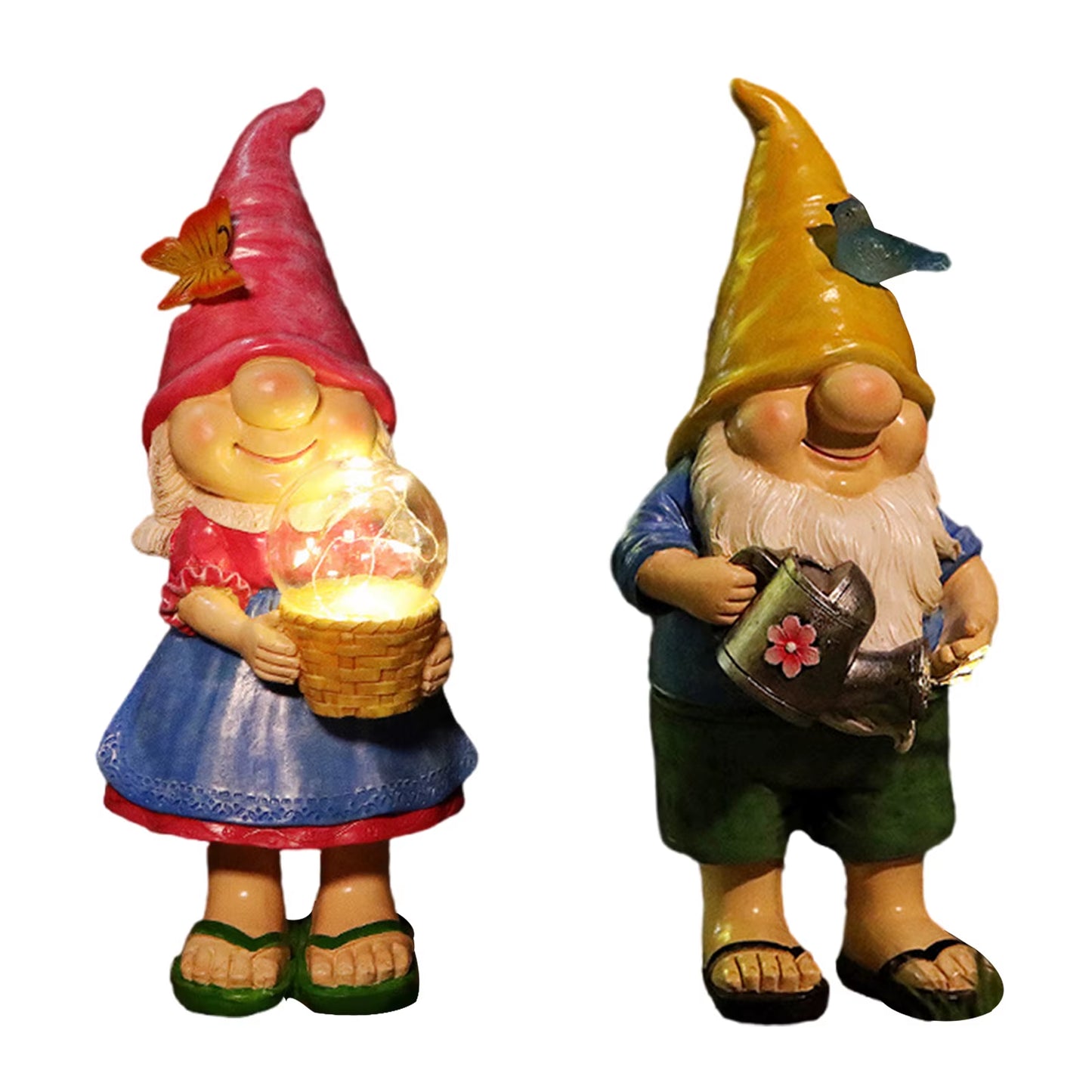 Creative Solar Glowing Elf Statue Ornament Resin Goblin Gnome Sculptures with Light Waterproof Garden Decor for Pathway