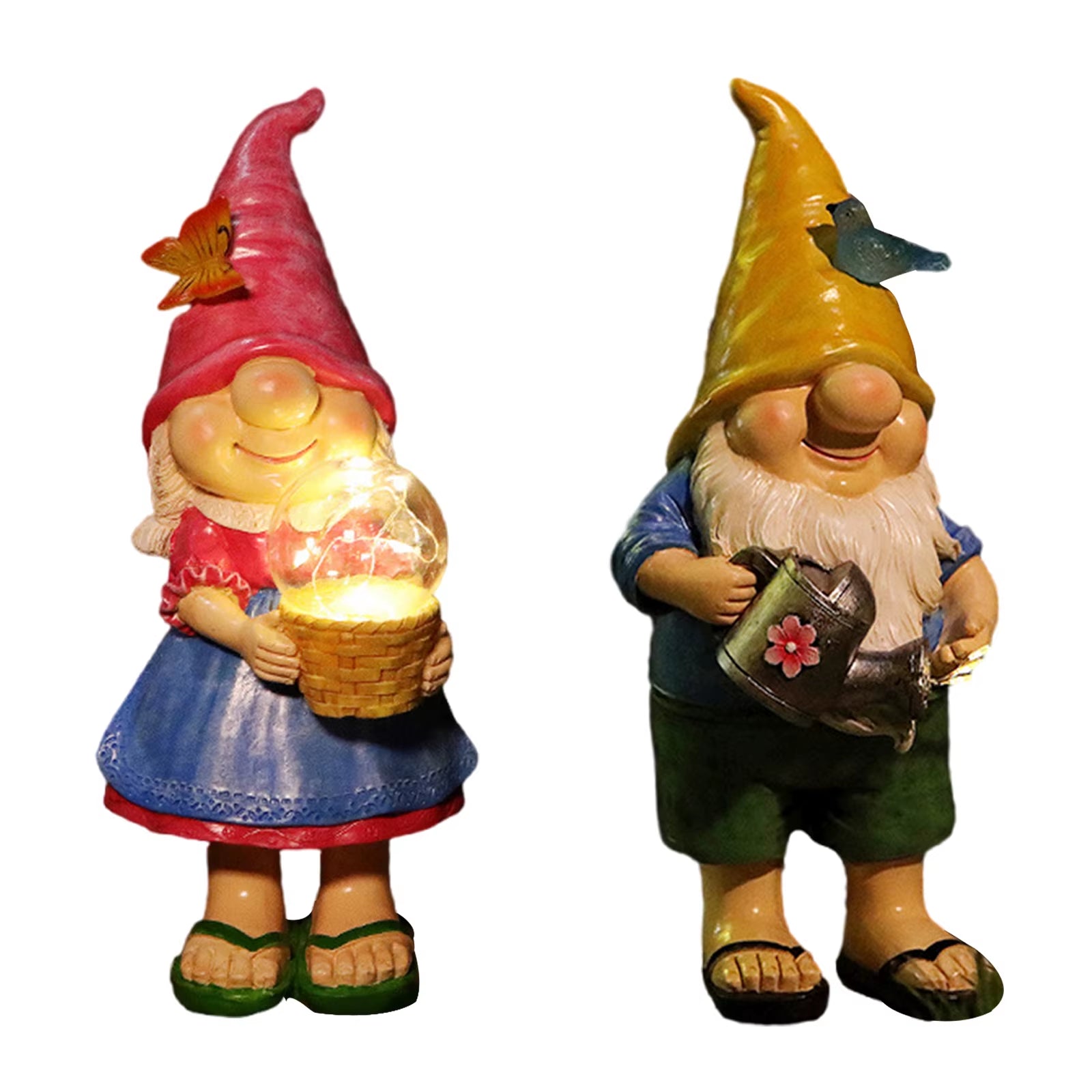 Creative Solar Glowing Elf Statue Ornament Resin Goblin Gnome Sculptures with Light Waterproof Garden Decor for Pathway