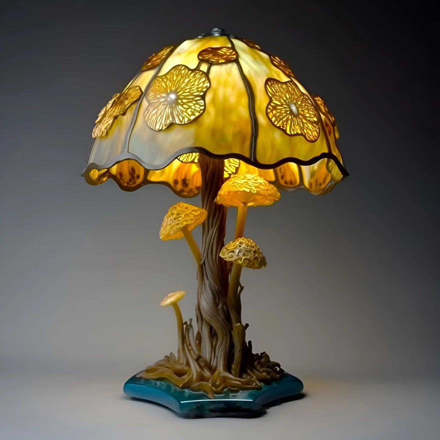 Painting Glass Mushroom Table Lamp, Vintage Desk Lamps 