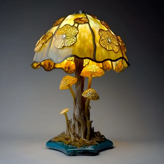 Painting Glass Mushroom Table Lamp, Vintage Desk Lamps 