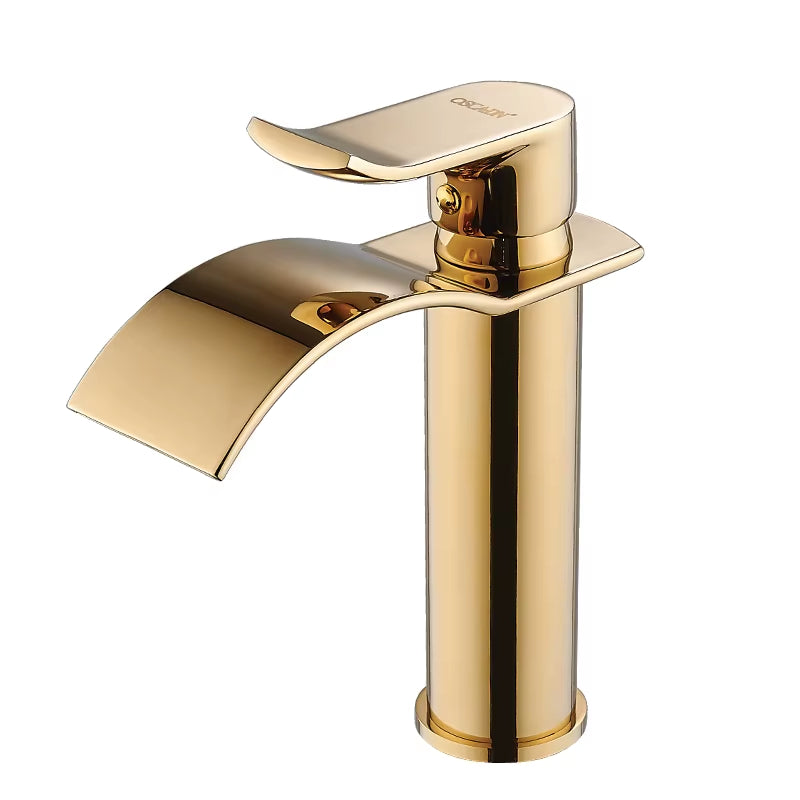 Basin Faucet Gold and White Waterfall Faucet Brass Bathroom Faucet Bathroom Basin Faucet Mixer Tap Hot and Cold Sink Faucet