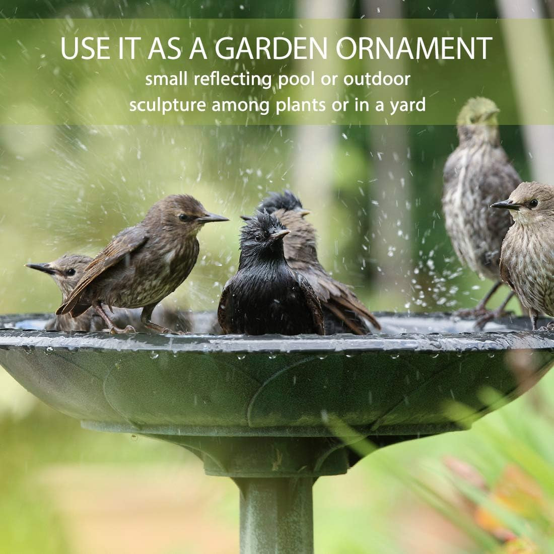 28 Inch Height Polyresin Lightweight Antique Outdoor Garden Bird Bath with Flower Planter Base Green