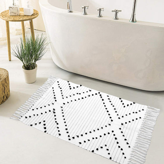 Boho Bathroom Rug 2'X 3' , Cotton Woven Washable Small Area Rugs with Tassels,Black and White Kitchen Rug Moroccan Tribal Throw Carpet Bath Mat Front Door for Living Room Kitchen Bedroom