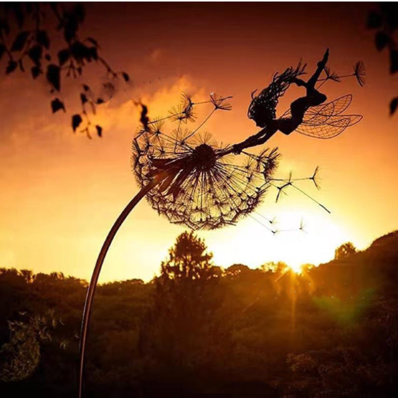 FARCENT Dandelion Magical Fairy Steel Wire Statue Garden Decorative Crafts