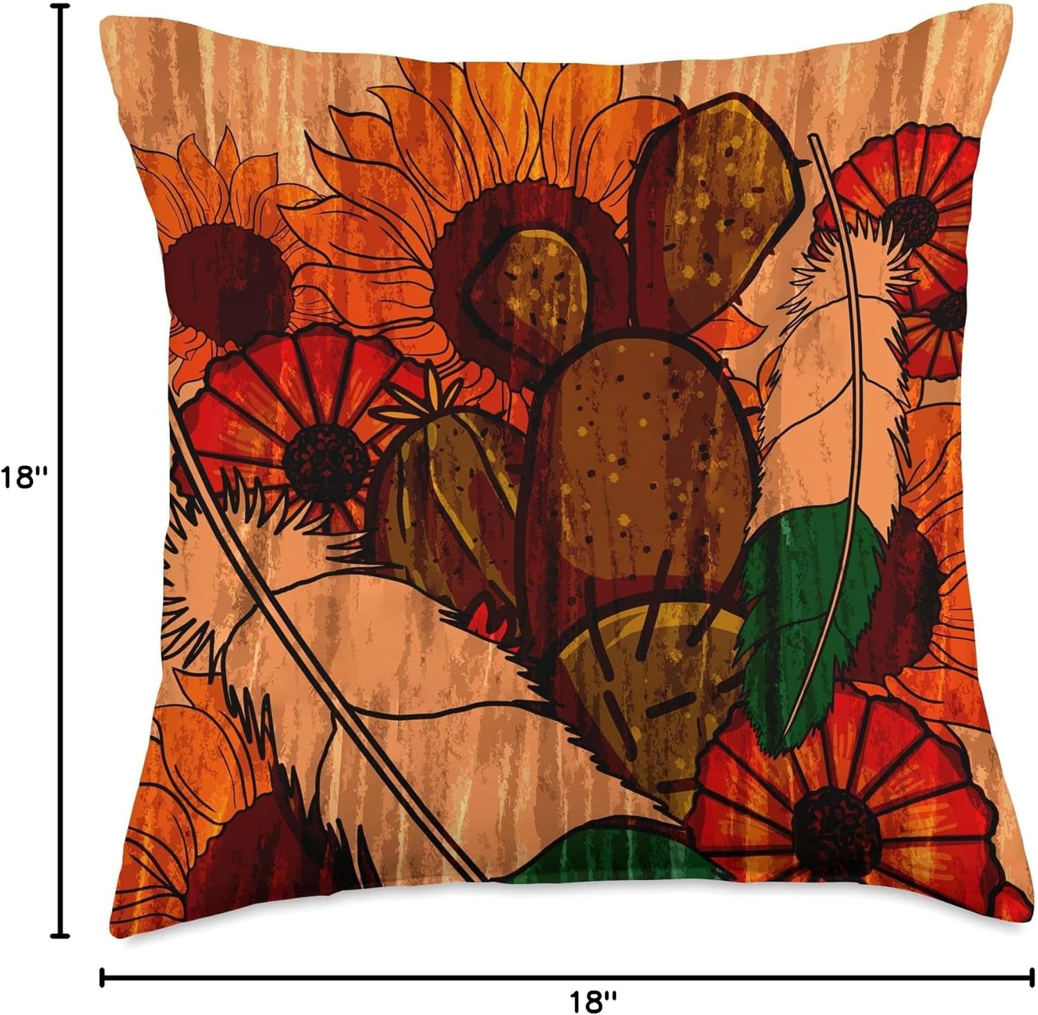 Boho Flowers Cactus Succulent Botanical Bohemian Aesthetic Throw Pillow