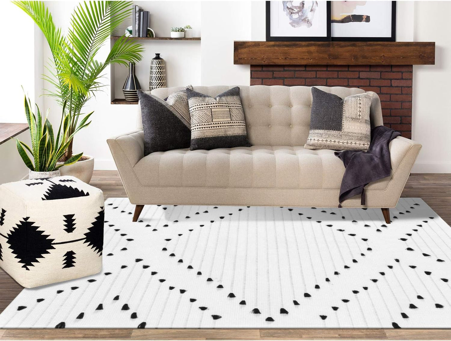 Boho Rug for Living Room 4' X 6', Moroccan Geometric Woven Cotton Large Area Rug, Machine Washable Rug Indoor Outdoor Rug for Bedroom Dining Room