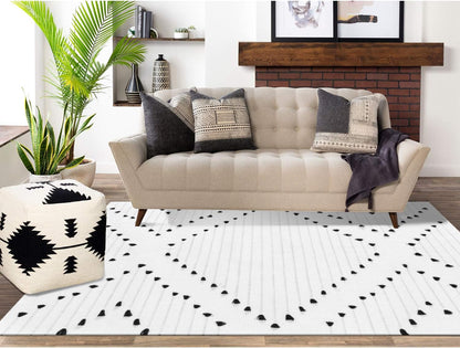 Boho Rug for Living Room 4' X 6', Moroccan Geometric Woven Cotton Large Area Rug, Machine Washable Rug Indoor Outdoor Rug for Bedroom Dining Room