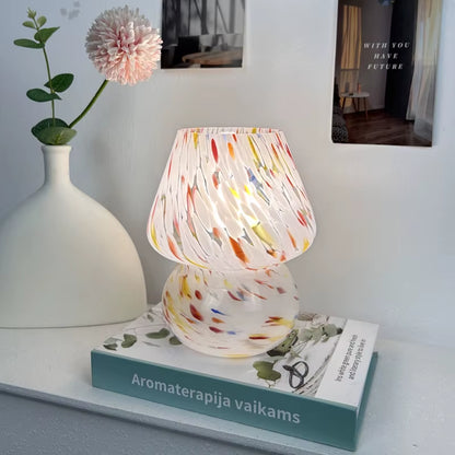 Colorful Flower Dot Glass Mushroom Lamp, American Retro Decorative Desk Lamp