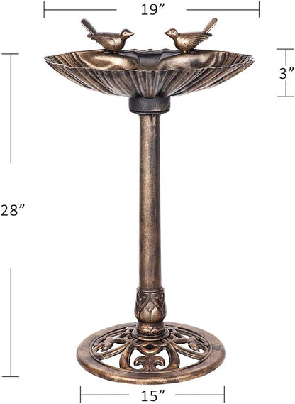 28 Inch Height Polyresin Lightweight Outdoor Double Birds Garden Bird Bath Copper