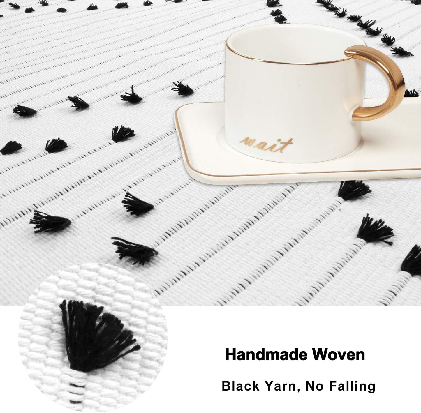 Boho Bathroom Rug 2'X 3' , Cotton Woven Washable Small Area Rugs with Tassels,Black and White Kitchen Rug Moroccan Tribal Throw Carpet Bath Mat Front Door for Living Room Kitchen Bedroom