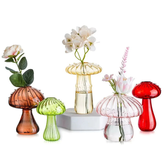 3.6” – 4.5” Mushroom Propagation Multicolor Glass Vase, Set of 5