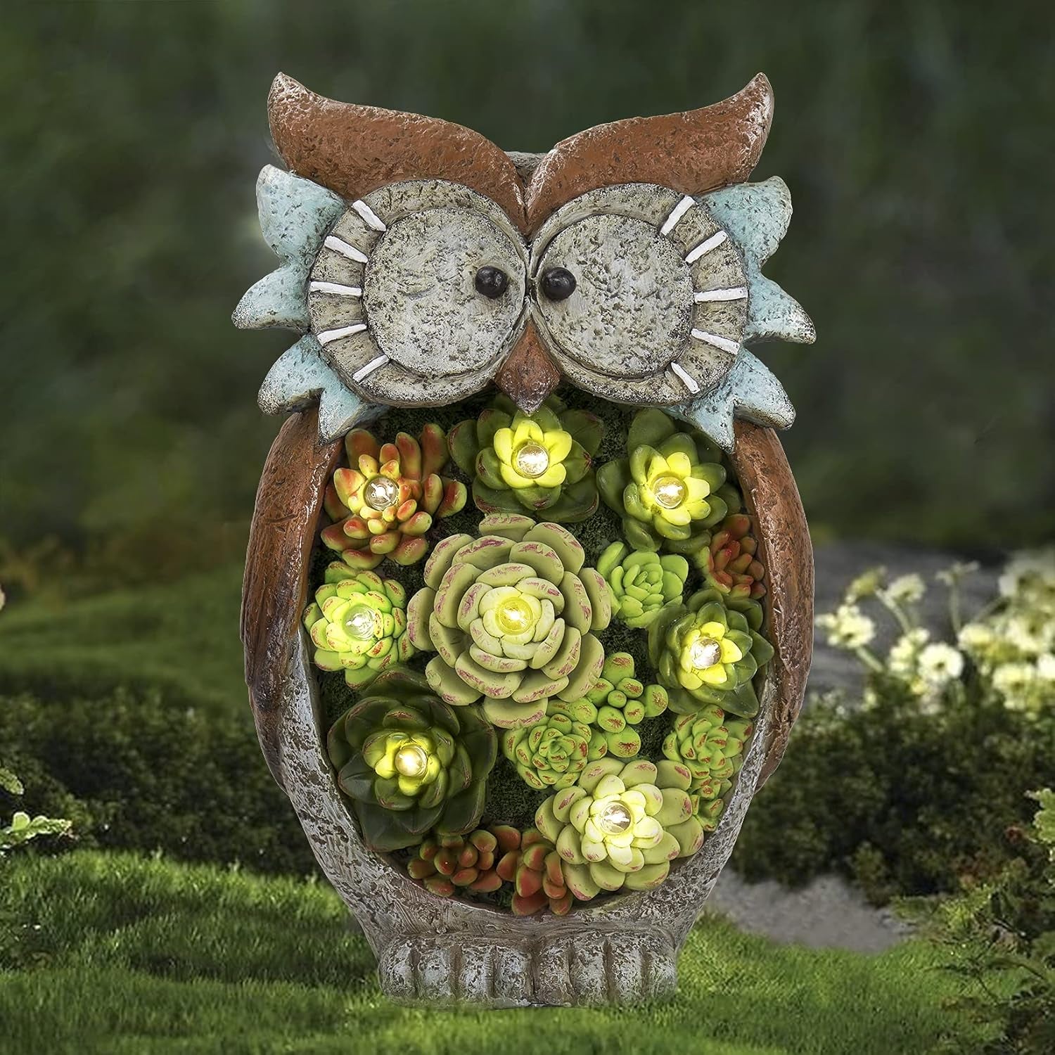 Owl Garden Statue Garden Decor with Solar LED Lights for Yard Patio, Owl Gifts for Owl Lovers, Outdoor Decorations Lawn Ornaments Animal Figurine, 10.5 X 6 Inch