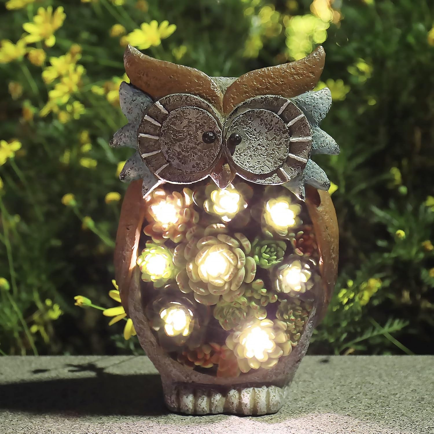 Owl Garden Statue Garden Decor with Solar LED Lights for Yard Patio, Owl Gifts for Owl Lovers, Outdoor Decorations Lawn Ornaments Animal Figurine, 10.5 X 6 Inch