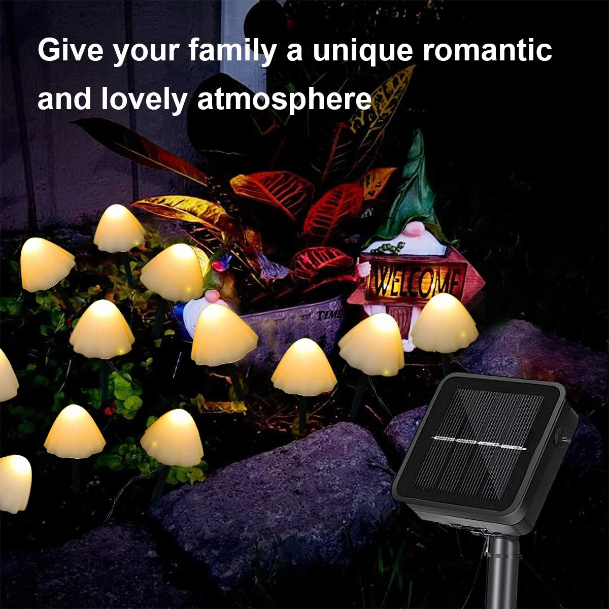 Mushroom Solar Lights, 8 Modes 12 LED Outdoor Waterproof Solar Garden Lights, Warm White Mushroom Solar Lights Landscape Pathway Lights