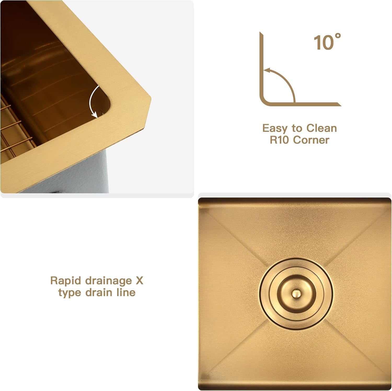 Gold Bar Sink,15 Inch Undermount Bar Sinks, 15" X 15" X 10" Small and Deep Single Bowl Kitchen Sink for Bars and RV, 16 Gauge Stainless Steel Workstation Kitchens Sinks with Gold Accessories
