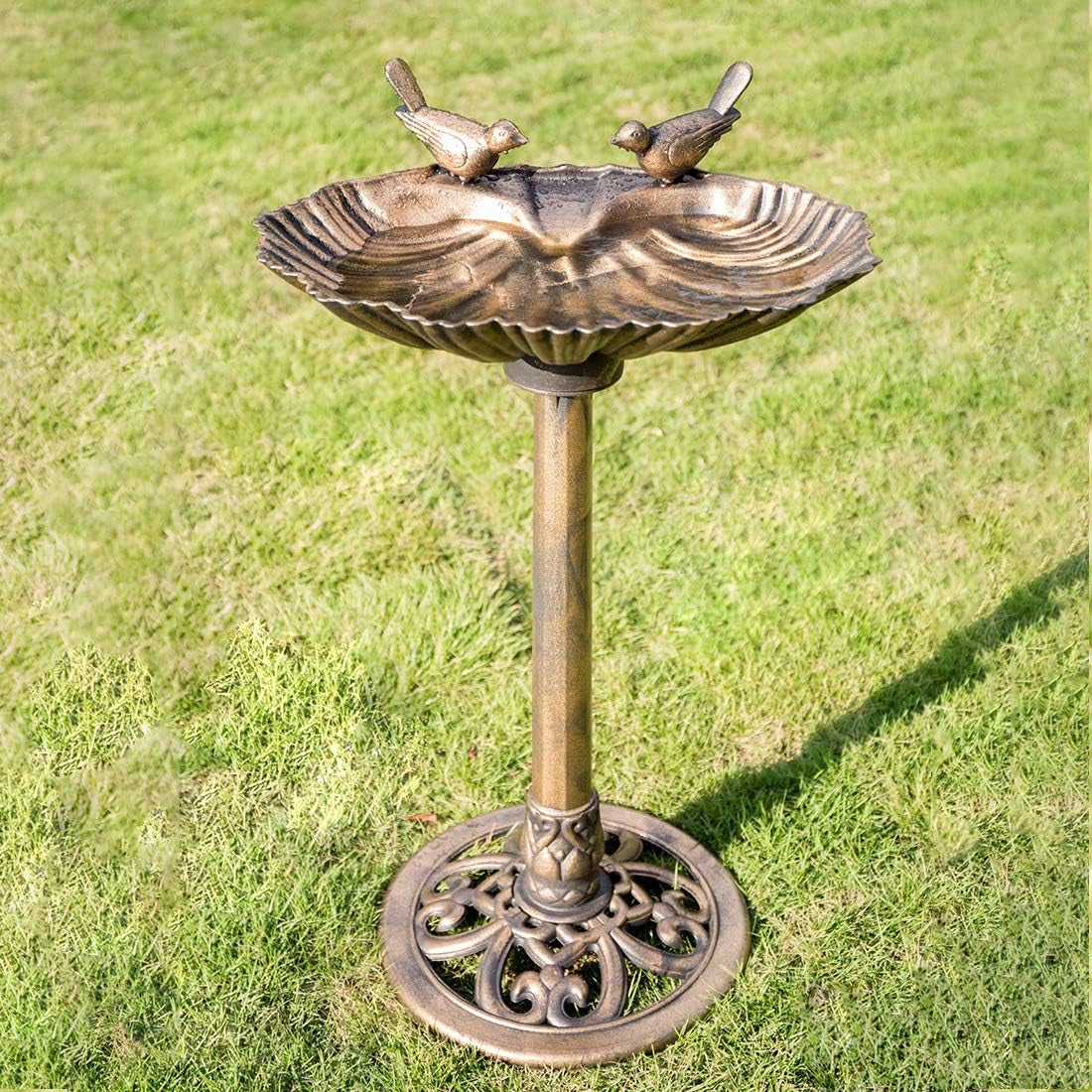 28 Inch Height Polyresin Lightweight Outdoor Double Birds Garden Bird Bath Copper