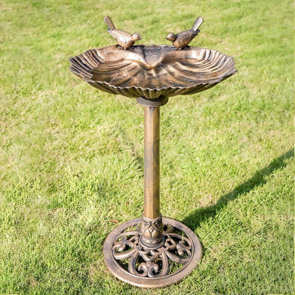 28 Inch Height Polyresin Lightweight Outdoor Double Birds Garden Bird Bath Copper