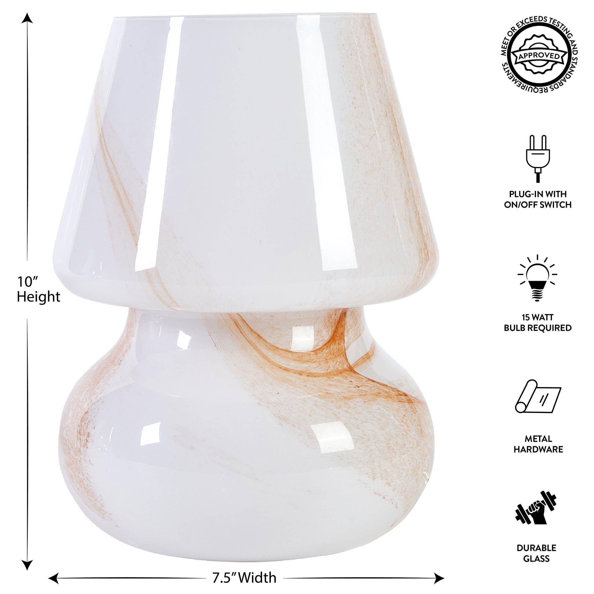 (2 Pack)  Brown Marble Glass Mushroom Lamp, 10" H X 7.5" W, Plug In