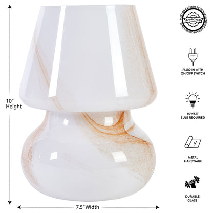 (2 Pack)  Brown Marble Glass Mushroom Lamp, 10" H X 7.5" W, Plug In