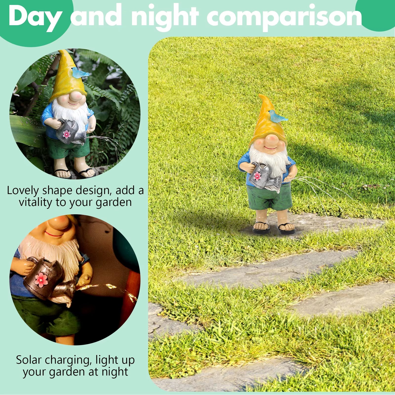Creative Solar Glowing Elf Statue Ornament Resin Goblin Gnome Sculptures with Light Waterproof Garden Decor for Pathway