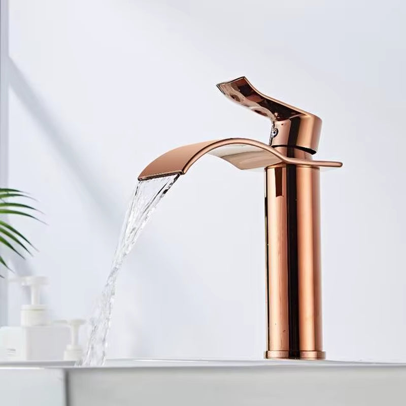 Basin Faucet Gold and White Waterfall Faucet Brass Bathroom Faucet Bathroom Basin Faucet Mixer Tap Hot and Cold Sink Faucet