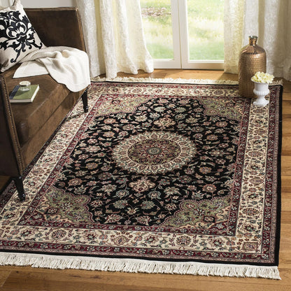 Royal Kerman Collection Area Rug - 6' X 9', Black & Ivory, Handmade Traditional Wool, Ideal for High Traffic Areas in Living Room, Bedroom (RK82C)