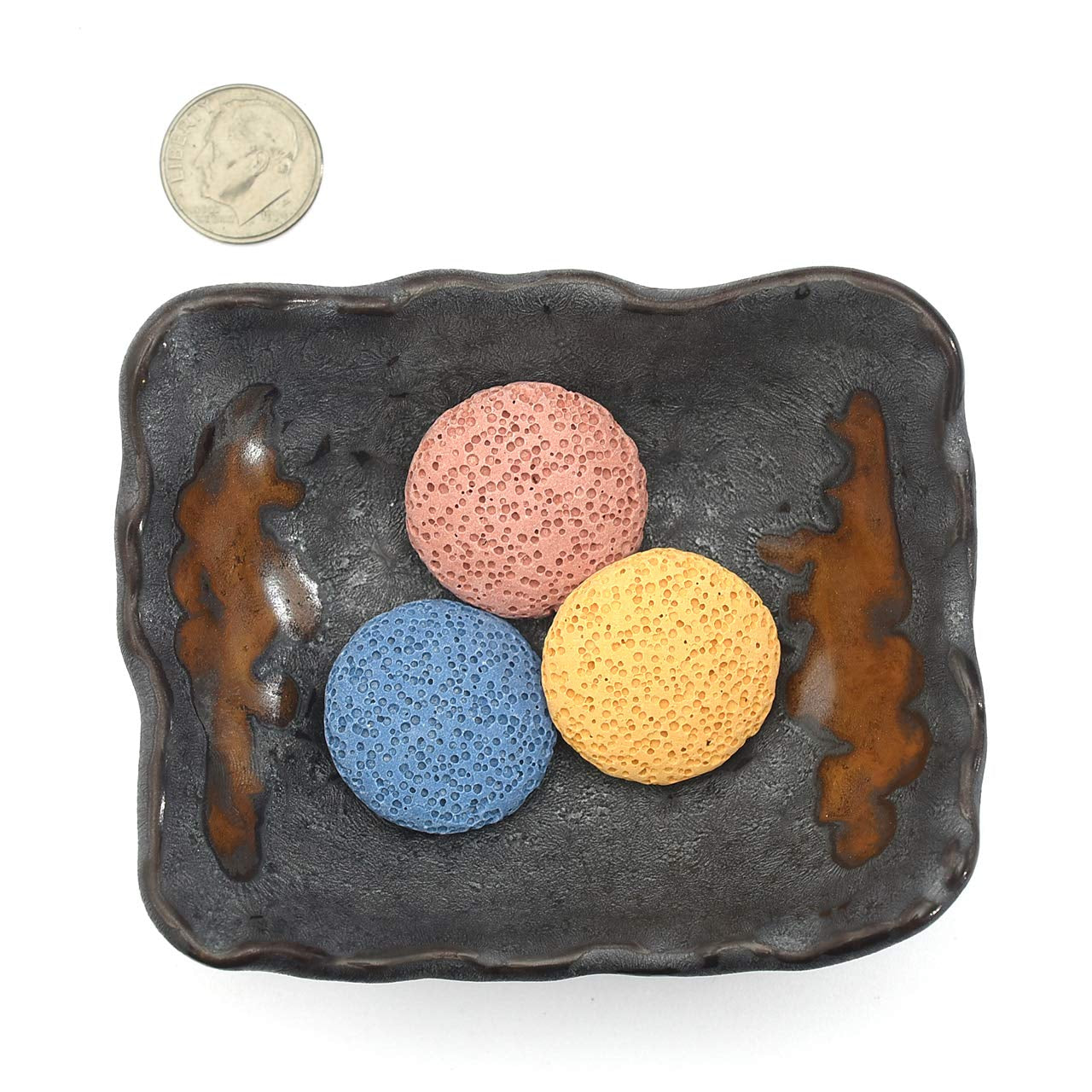 Lava Rock Stone Aromatherapy Essential Oil Diffuser Set Square Ceramic Fragrance Perfume Ware Bowl with 14Pcs round Shape Lava Stone Beads