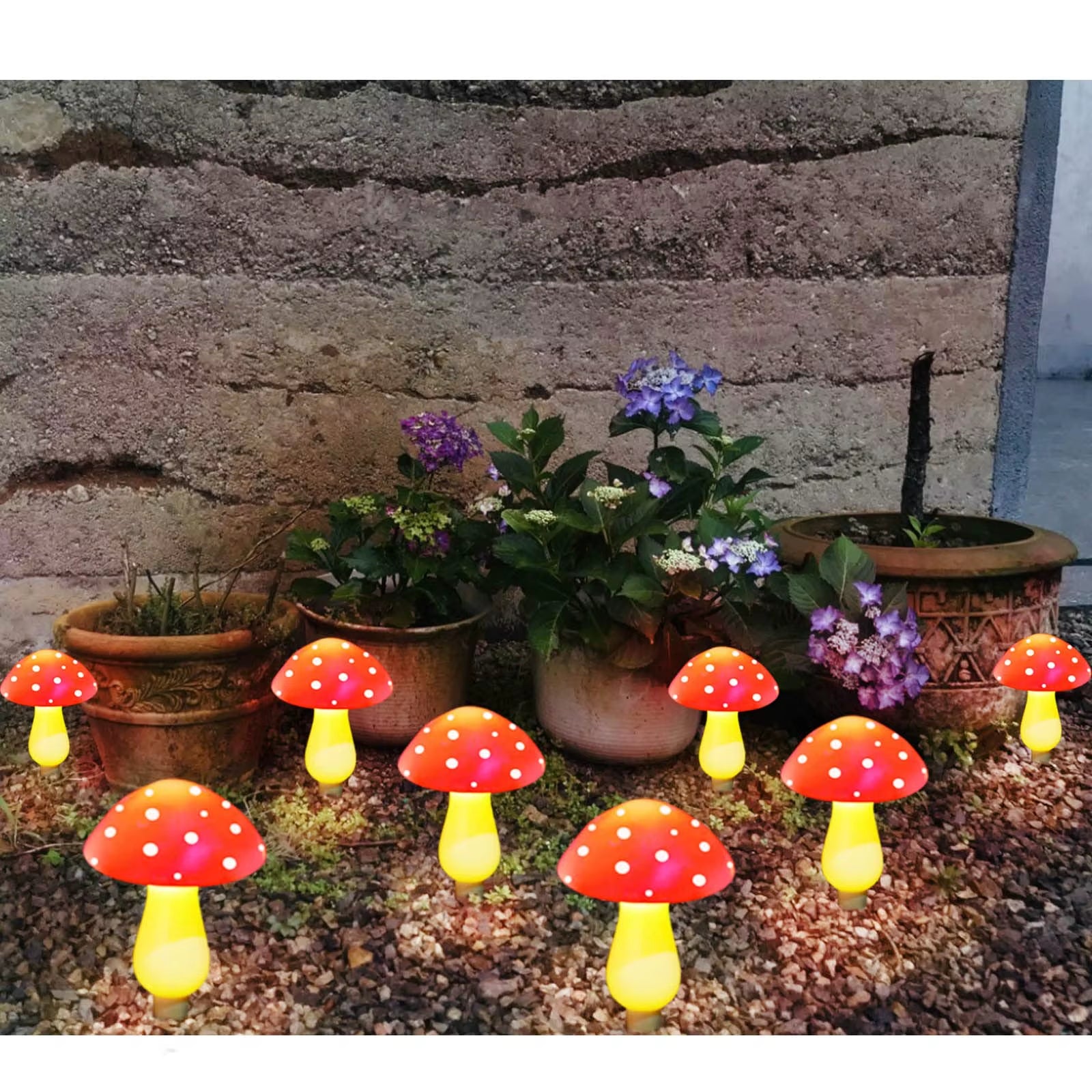 8Pcs Red LED Solar Mushroom Light Outdoor Garden Decor Waterproof Fairy Light Solar String Light Pathway Lawn Lamp Garden Light