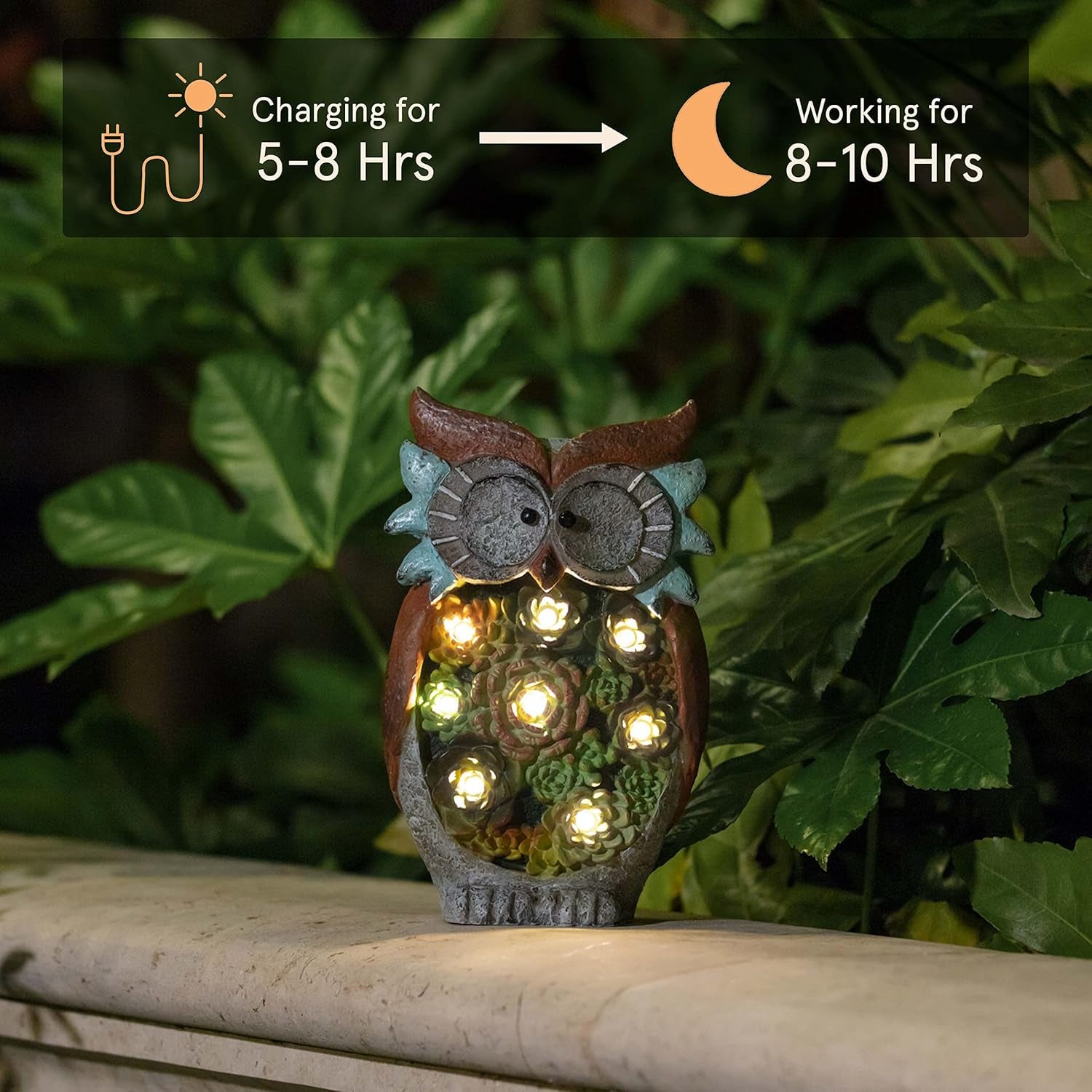 Owl Garden Statue Garden Decor with Solar LED Lights for Yard Patio, Owl Gifts for Owl Lovers, Outdoor Decorations Lawn Ornaments Animal Figurine, 10.5 X 6 Inch