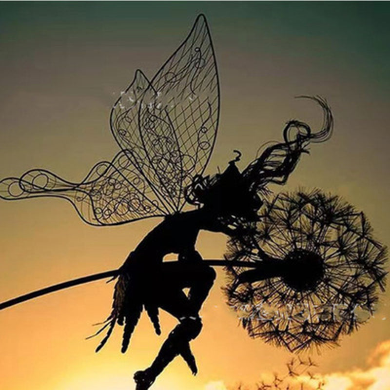 FARCENT Dandelion Magical Fairy Steel Wire Statue Garden Decorative Crafts