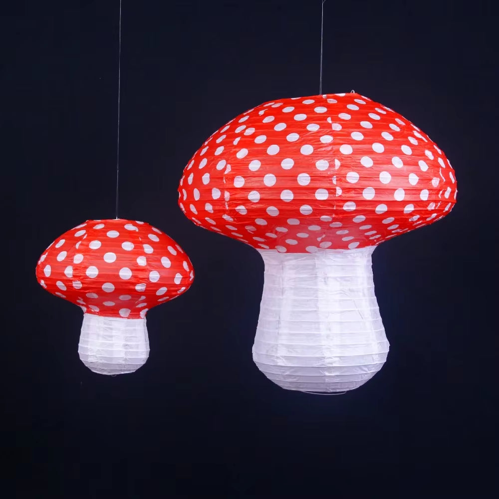 Mushroom Paper Lanterns Hanging 3D Mushroom Ornament Backdrop for Forest Jungle Wonderland Themed Birthday Party Decor