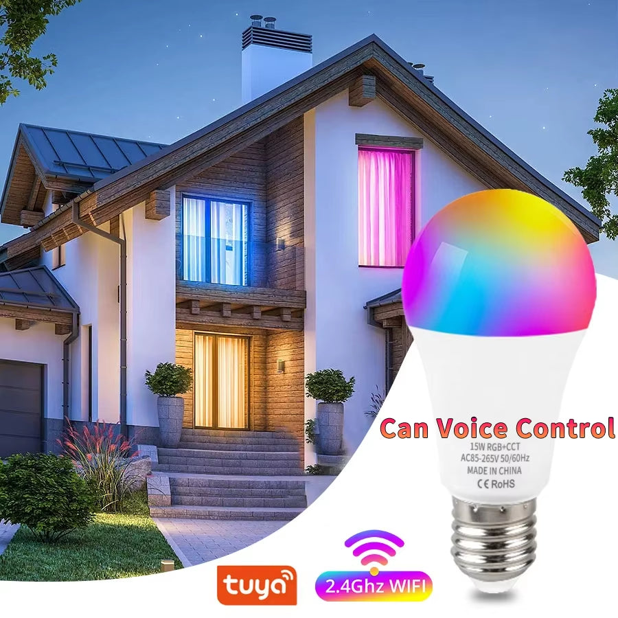 Tuya Wifi Bluetooth E27 Smart Bulb RGBCW 100-240V 15W LED 