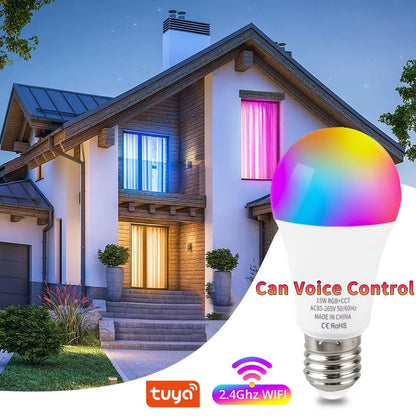Tuya Wifi Bluetooth E27 Smart Bulb RGBCW 100-240V 15W LED 