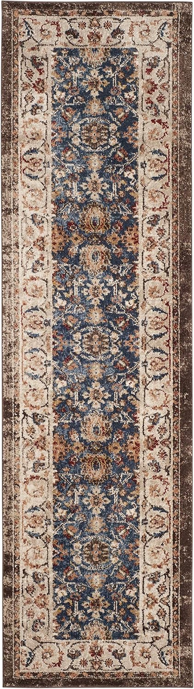 Bijar Collection 2'3" X 12' Royal / Ivory BIJ650B Traditional Oriental Distressed Non-Shedding Living Room Bedroom Runner Rug
