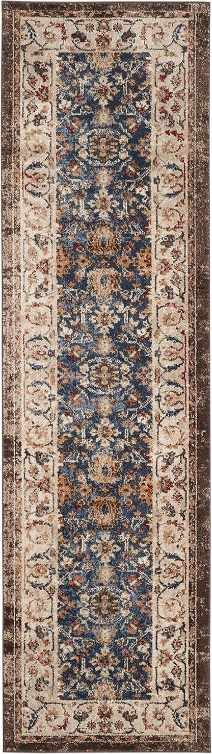 Bijar Collection 2'3" X 12' Royal / Ivory BIJ650B Traditional Oriental Distressed Non-Shedding Living Room Bedroom Runner Rug