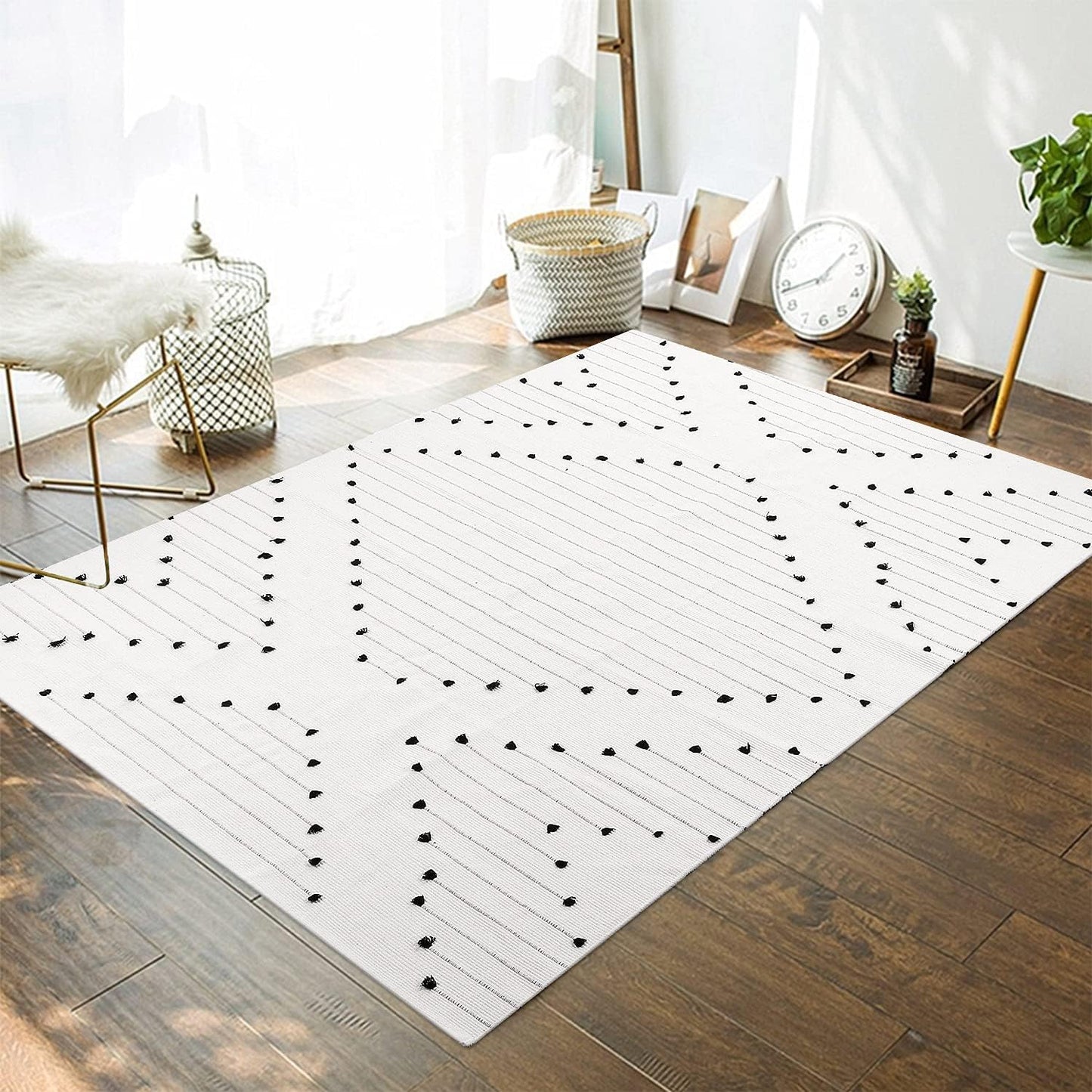 Boho Rug for Living Room 4' X 6', Moroccan Geometric Woven Cotton Large Area Rug, Machine Washable Rug Indoor Outdoor Rug for Bedroom Dining Room
