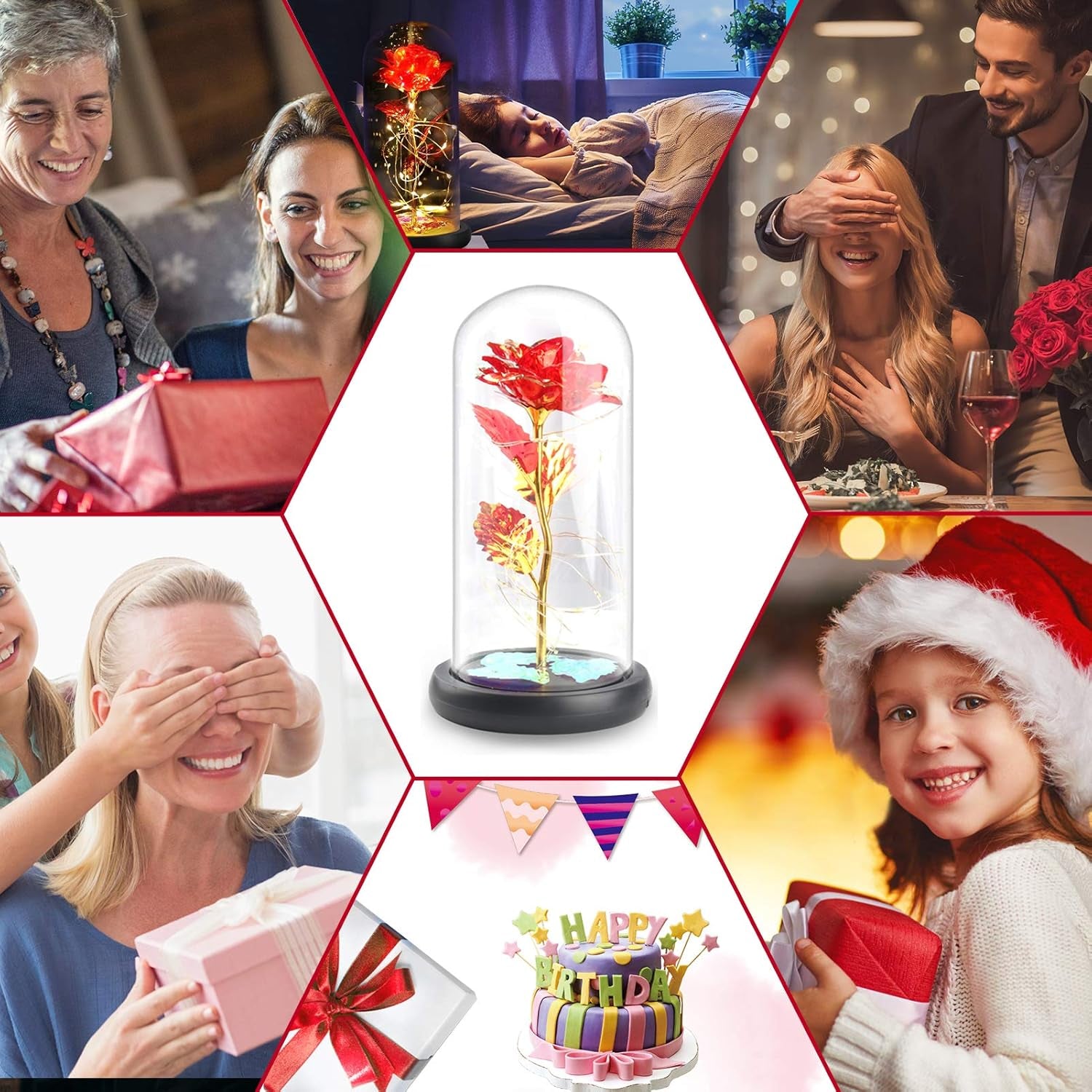 Mom Gifts for Mothers Day Rose Gifts for Mom Women Wife Girlfriend Grandma Her, Glass Artificial Forever Roses Flowers Beauty and the Beast Light Rose Present Decor for Valentines Day Thanksgiving