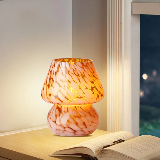 Haslom 7.25” Small Cute Glass Mushroom Table Lamp, Bulb Included
