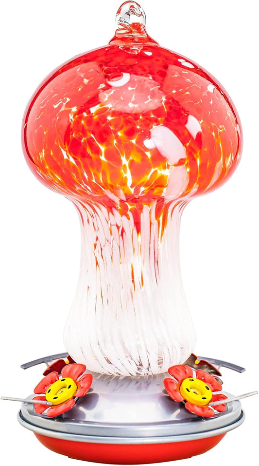 Hummingbird Feeders for Outdoors, 28OZ Hand Blown Glass Hummingbird Feeder for Outside
