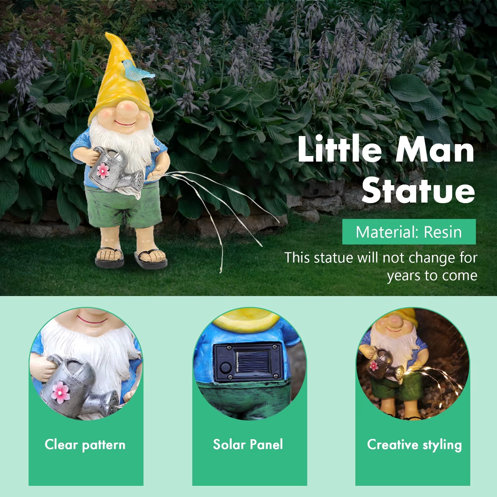 Creative Solar Glowing Elf Statue Ornament Resin Goblin Gnome Sculptures with Light Waterproof Garden Decor for Pathway