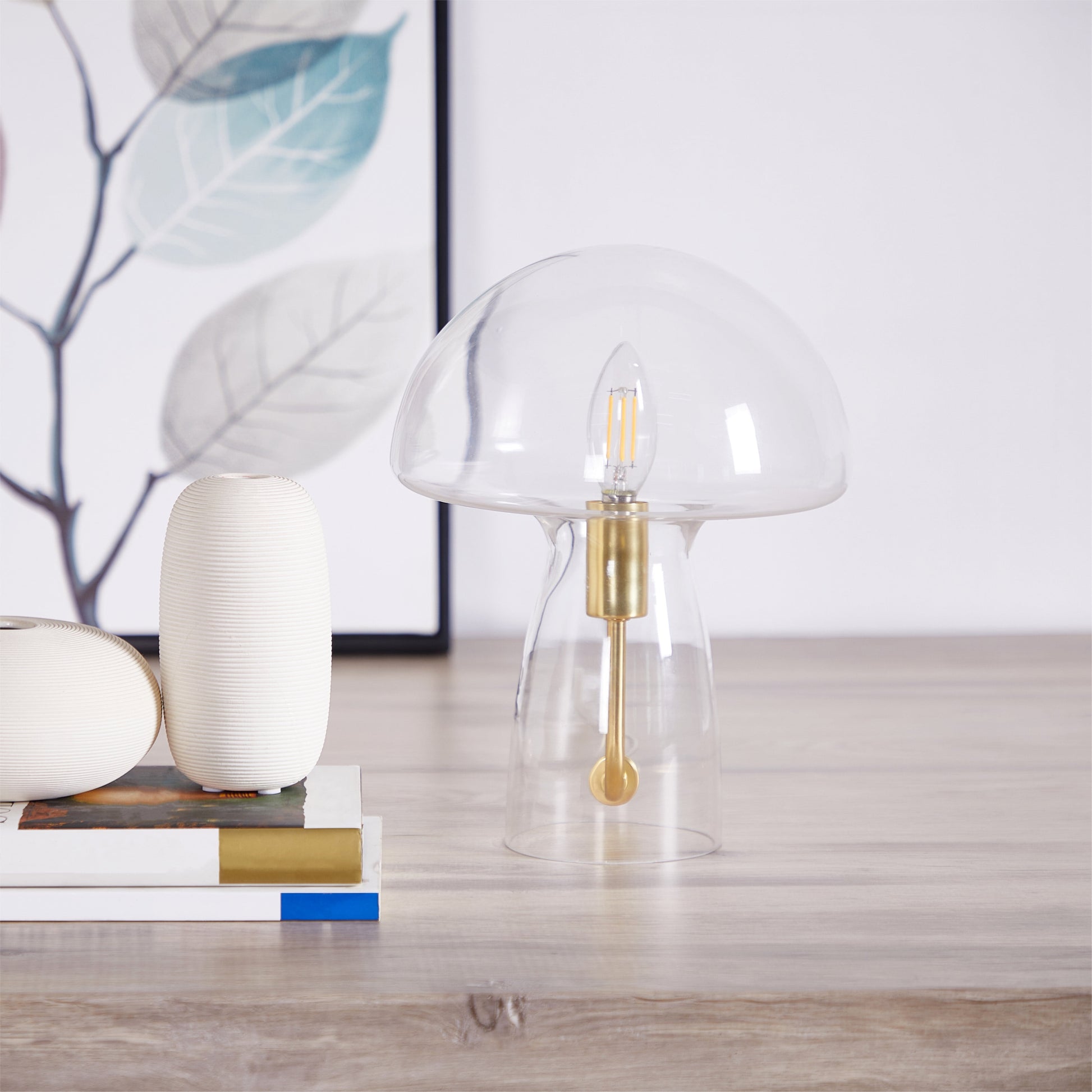 Novelty Glass Mushroom Lamp, Clear, 12" H, Plug-In