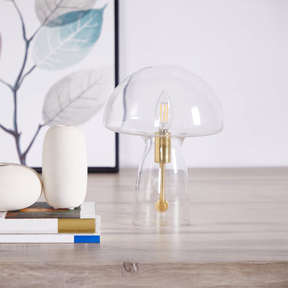 Novelty Glass Mushroom Lamp, Clear, 12" H, Plug-In