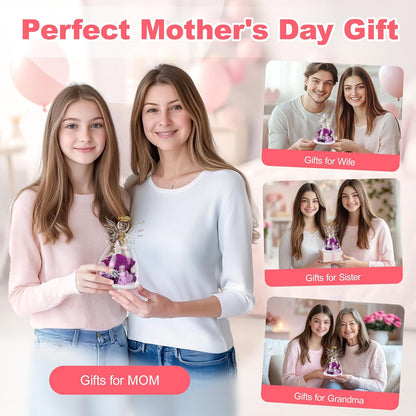 Mothers Day Mom Gifts for Her, Preserved Flowers Rose in Glass Angel Figurines