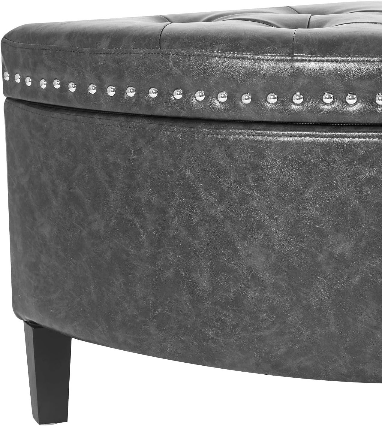 43" Half Moon Storage Ottoman Bench, Lift Top Faux Leather Storage Ottoman Bench for Bedroom Living Room (Gray)