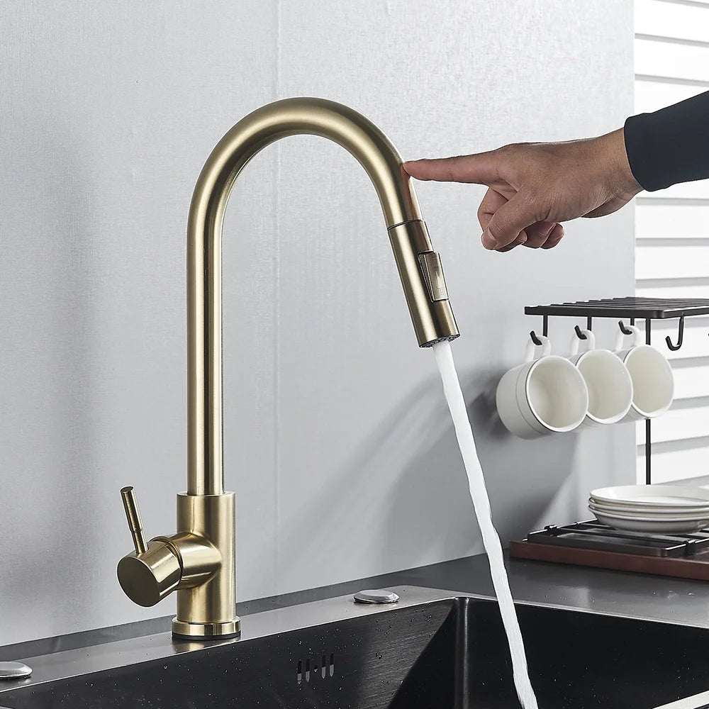 Brushed Gold Kitchen Faucet  Sensitive Touch Control Sink Faucet