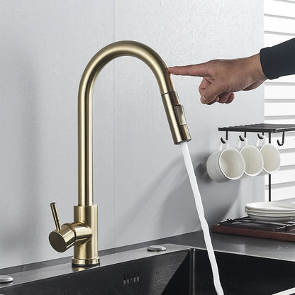 Brushed Gold Kitchen Faucet  Sensitive Touch Control Sink Faucet