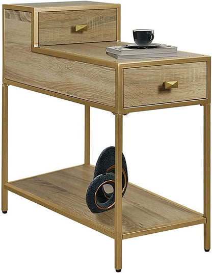 Farmhouse End Table, Gold, 25X12X27 Inches, Metal Top & Frame, Drawer, Indoor Use