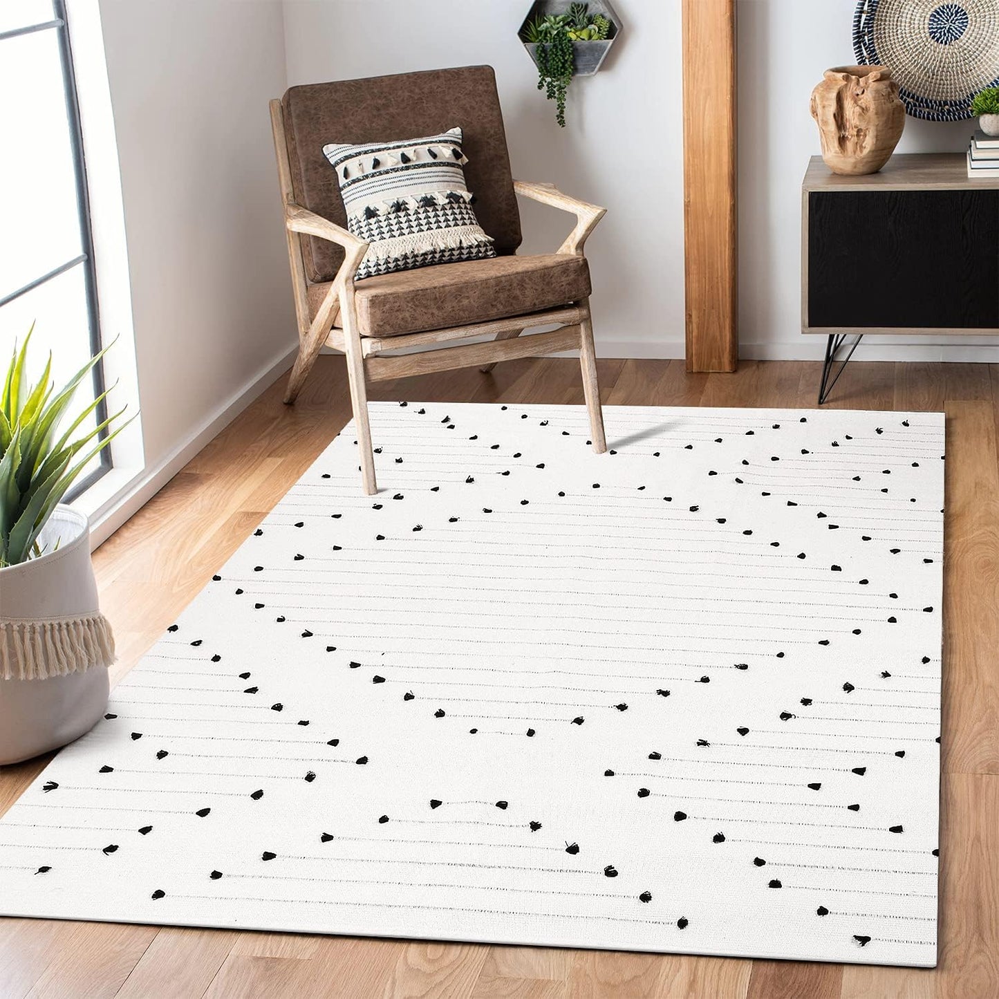 Boho Rug for Living Room 4' X 6', Moroccan Geometric Woven Cotton Large Area Rug, Machine Washable Rug Indoor Outdoor Rug for Bedroom Dining Room