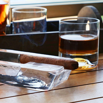 Large Heavy Glass Cigar Ashtray for Men, Outdoor Ash Tray for Patio, Cigar Lovers Gift Set for Smokers Mens (Rectangular Large)